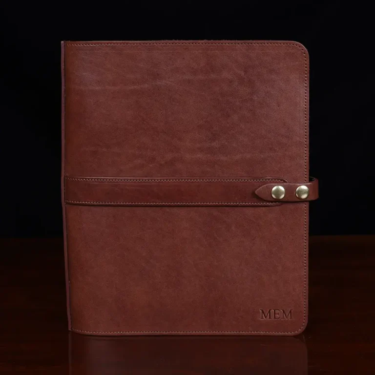 no19 brown leather binder notebook with two position snap closure