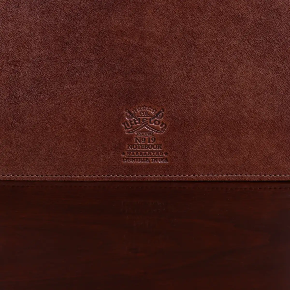 no19 brown leather binder notebook with two position snap closure stamp