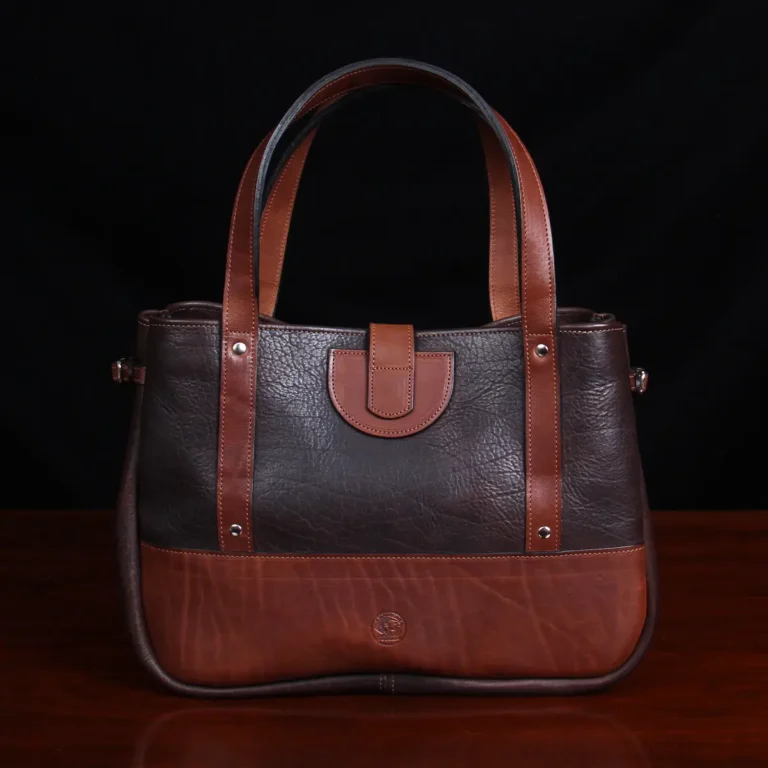 Bentley Tote in dark Tobacco Brown American Buffalo with contrasting vintage brown American Steerhide Trim - back view