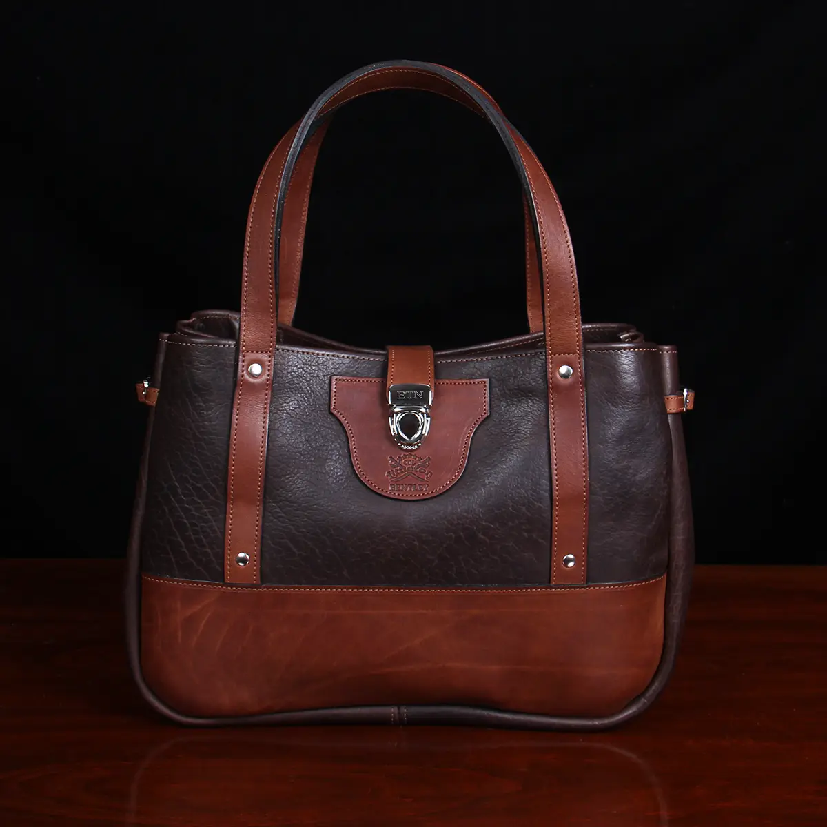 Brown Full Grain Leather Big Shopper Bag Retro Tote Purse