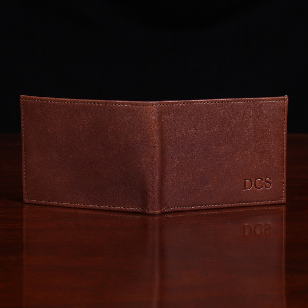 No. 4 Billfold Wallet in Vintage Brown American Steerhide - open view showing full back