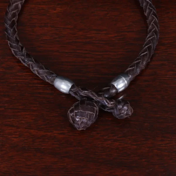 Braided Brown Leather Bracelet with Pewter Beads