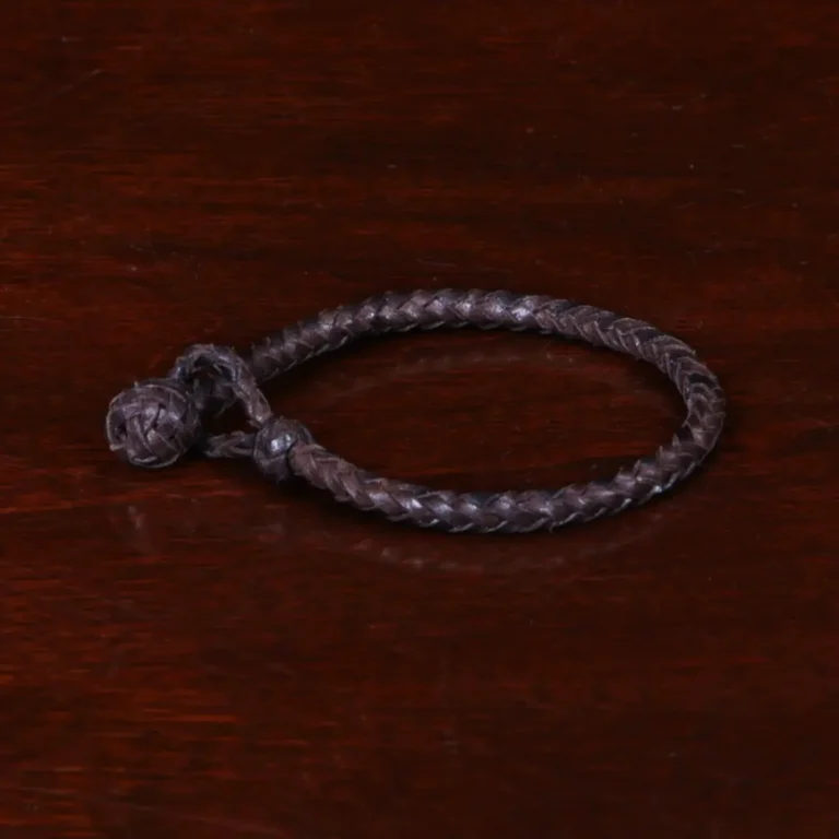 braided brown leather bracelet with and loop closure