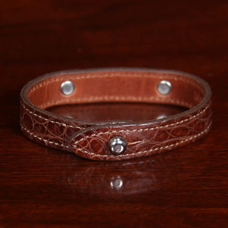 Leather Camp Bracelet in brown American Alligator with ball stud closure