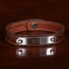 Leather Camp Bracelet in brown American Alligator with personalized silver nickel plate on front