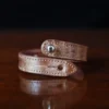 Leather Camp Bracelet in brown American Alligator with personalized silver nickel plate on front - open view of back