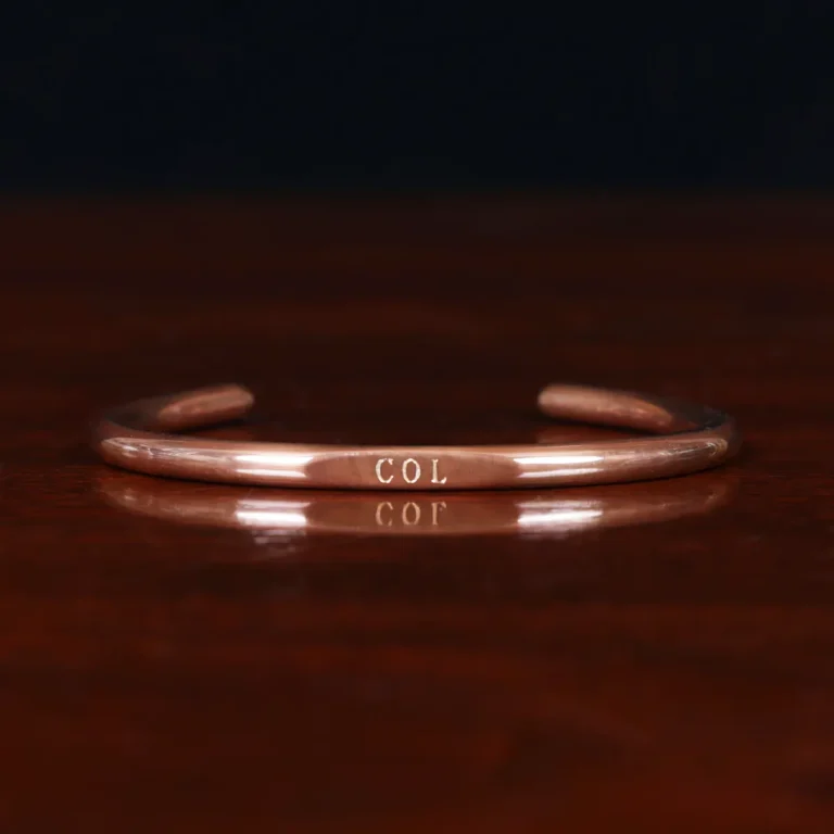 copper engravable wristwire bracelet with initial personalization stamp- front view