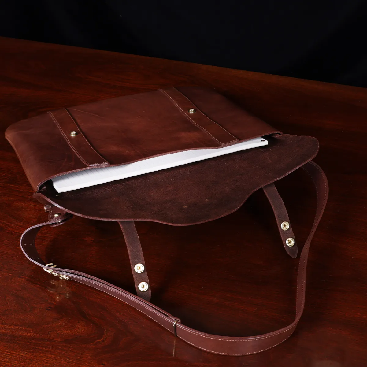 Leather Document Bag with Strap, No. 16 - Business Bag - Soft, Full-Grain Brown American Steerhide Leather - USA Made by Col. Littleton, 16 3/4 x 12