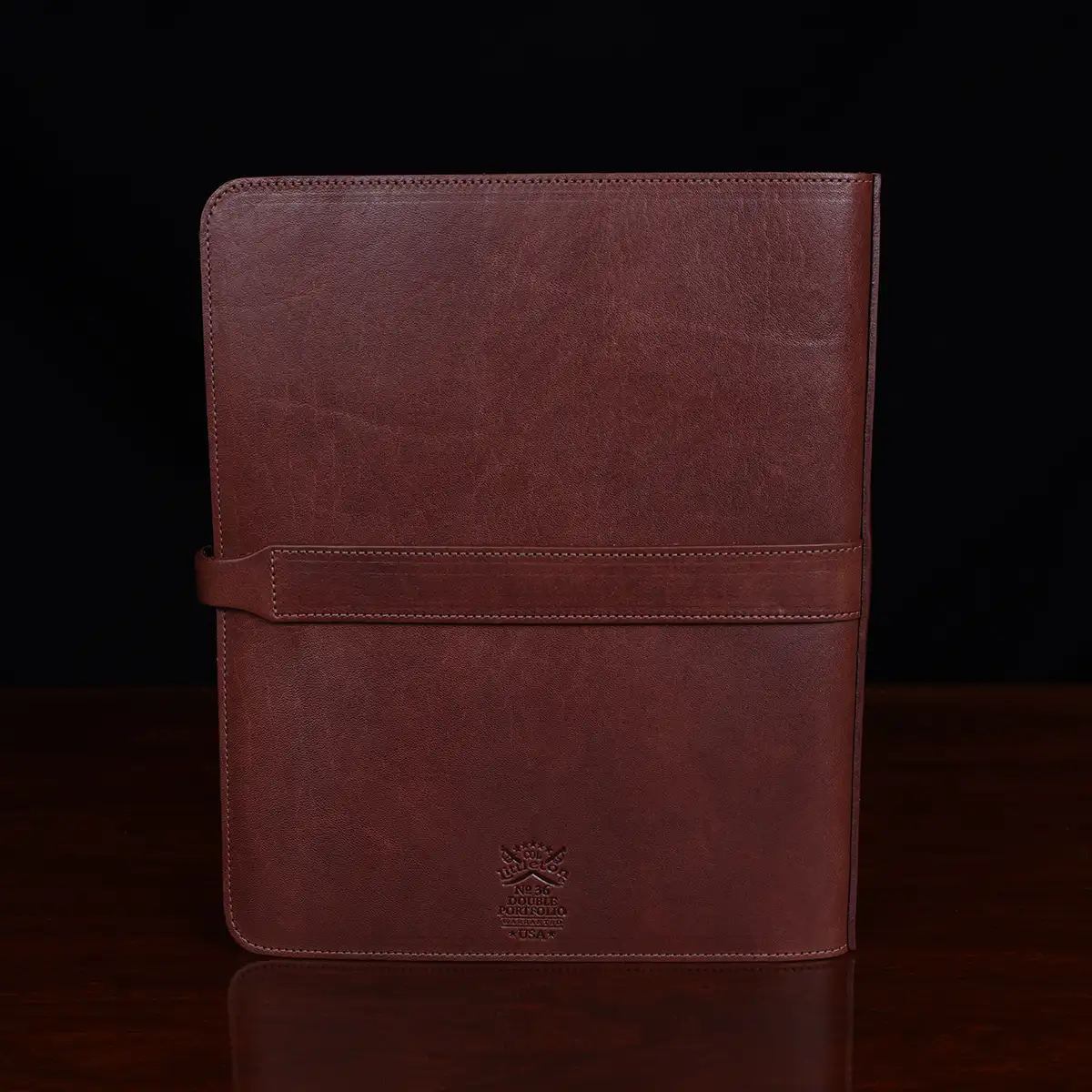 No. 36 Leather Double Portfolio in Vintage Brown back view