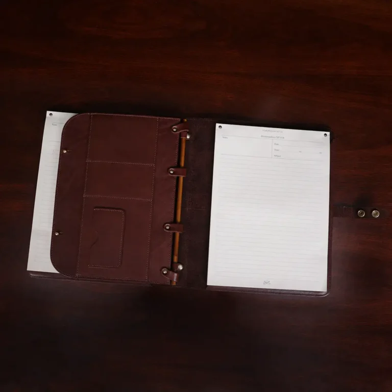 No. 36 Leather Double Portfolio in Vintage Brown open view