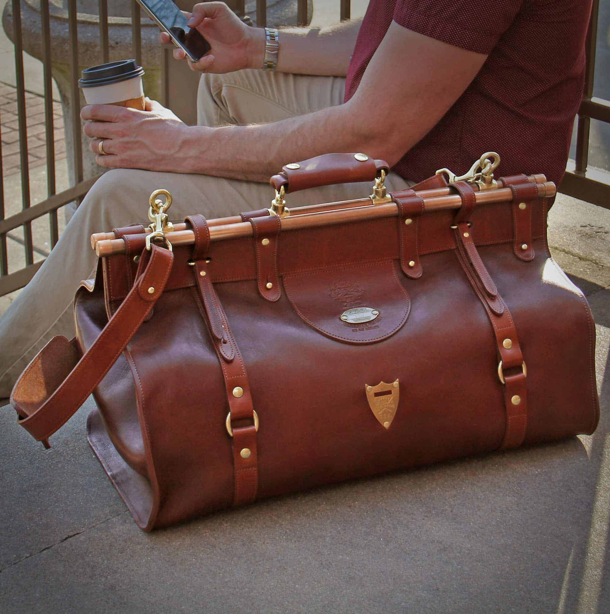 Leather Grip Brown Travel Bag Carry on Luggage Weekender Duffle USA Made No. 1