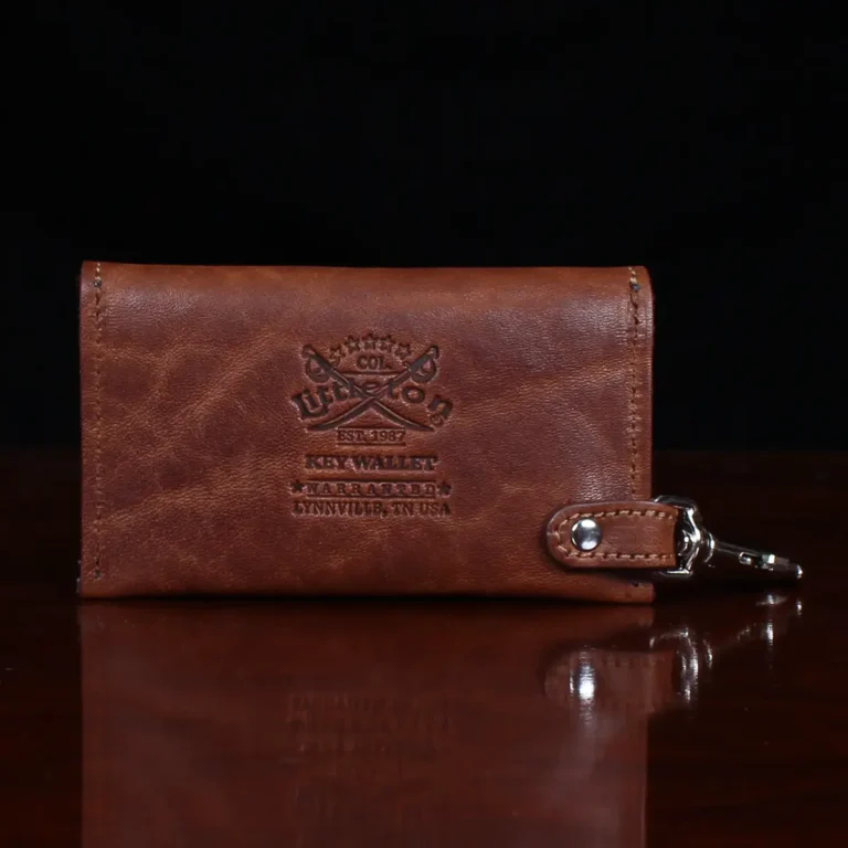 leather key wallet with ball stud closure with back view