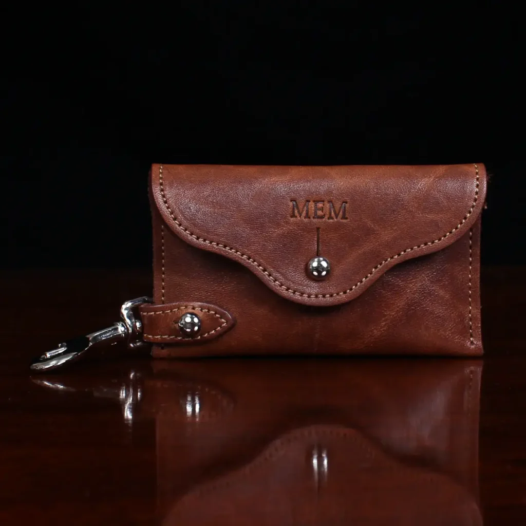 leather key wallet with ball stud closure with cards