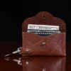 leather key wallet with ball stud closure with cards