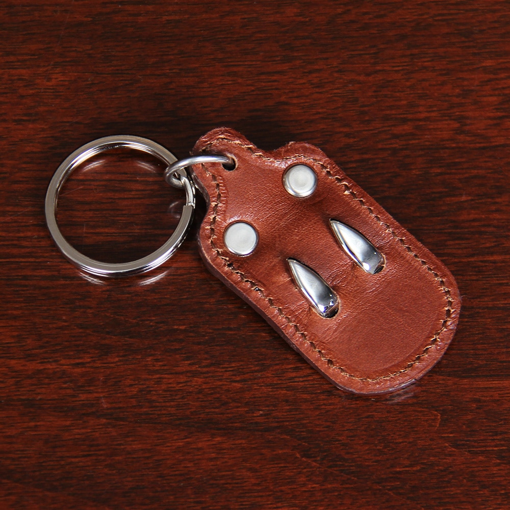 No. 3 Key Ring with 2-pronged metal hook and brown American Alligator Leather - Back view