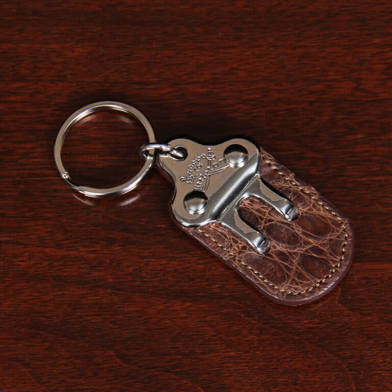 No. 3 Key Ring with 2-pronged metal hook and brown American Alligator Leather - Front view
