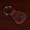 No. 5 Keyring in brown American Alligator - Back view showing cross swords logo