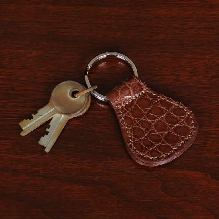 No. 5 Keyring in brown American Alligator - front view with keys on metal ring