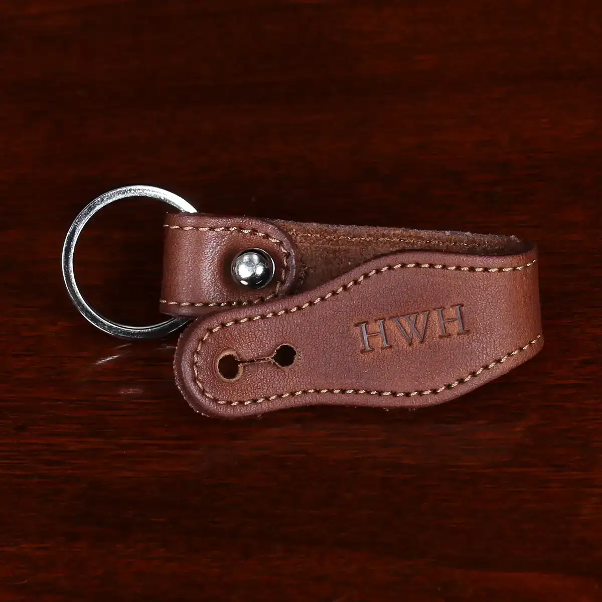 Red Monogram Leather Keychain - Small Print