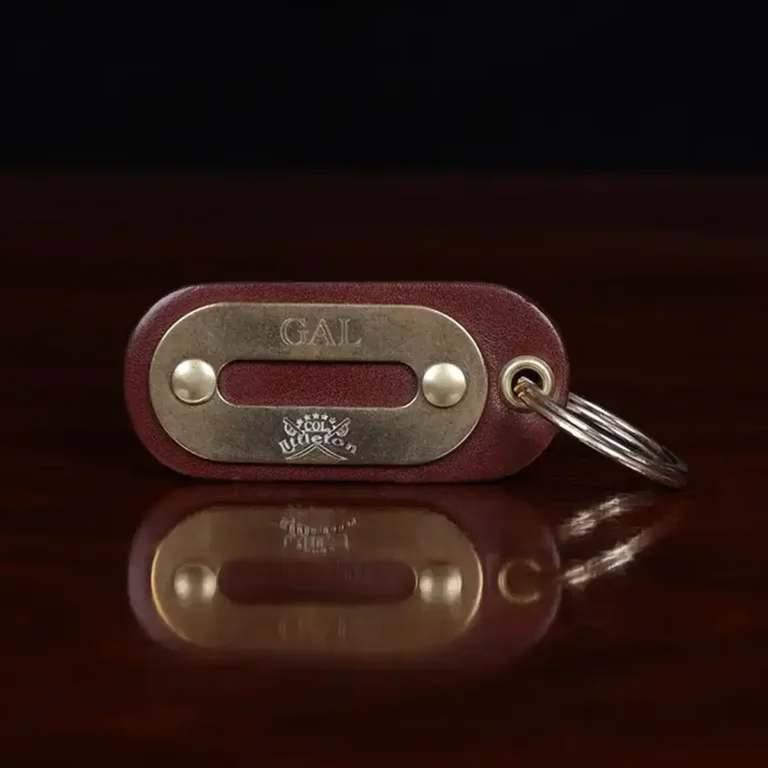 no 8 leather key ring with initials engraved
