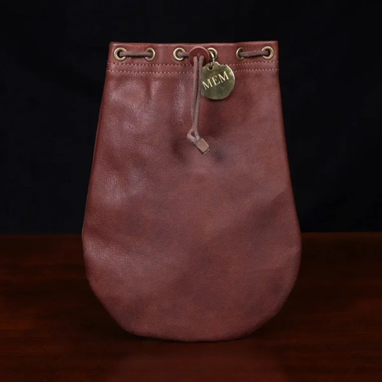 front side of the large possibles bag in vintage brown steerhide