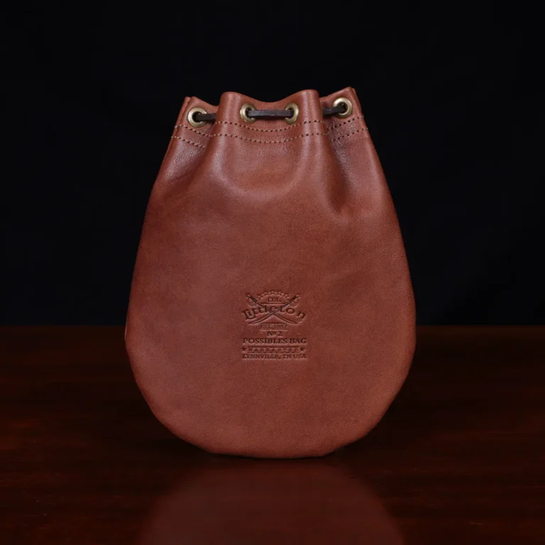 back side of the medium possibles bag in vintage brown steerhide