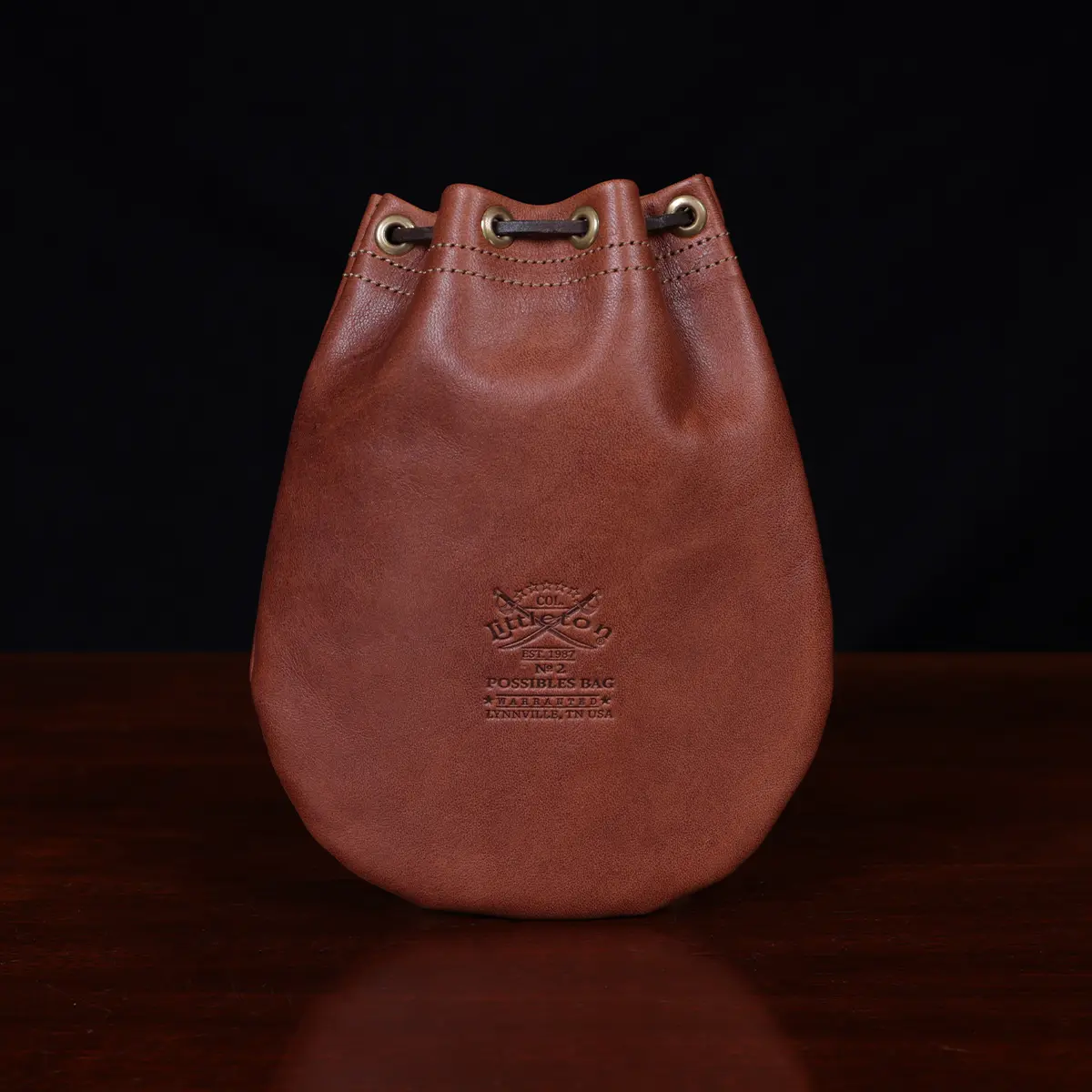 back side of the medium possibles bag in vintage brown steerhide