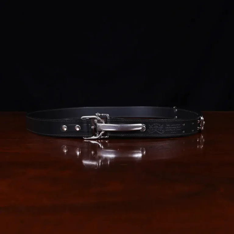 No. 5 Cinch Belt in Black Leather with Stainless accents - showing the front view