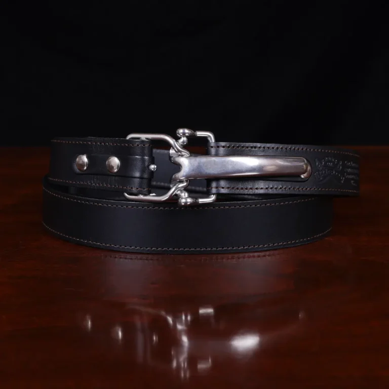 No. 5 Cinch Belt in Black Leather with Stainless accents - showing the front view