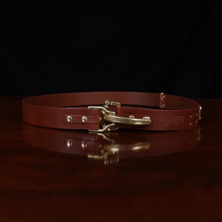 No. 5 Cinch Belt in Vintage Brown Leather with Brass accents - showing the front view