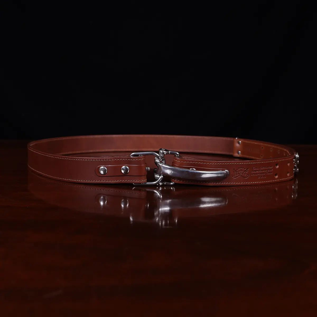 No. 5 Cinch Belt in Vintage Brown Leather with Stainless accents - showing the front view