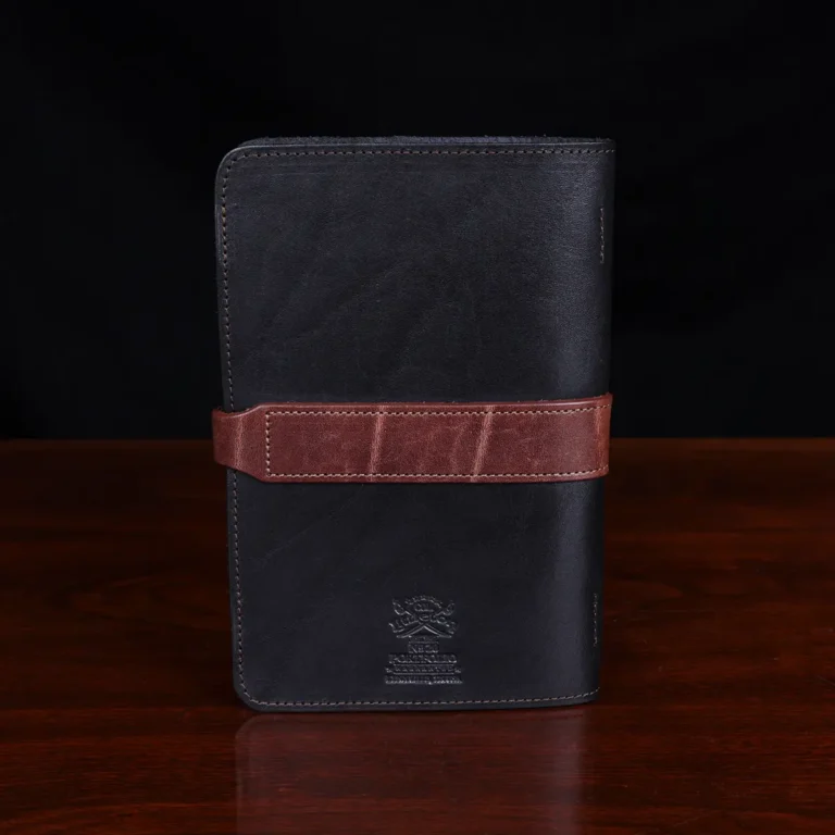 no 20 travel size leather portfolio - black and brown steerhide - back view