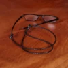 leather eyeglass lanyard in dark brown braided style