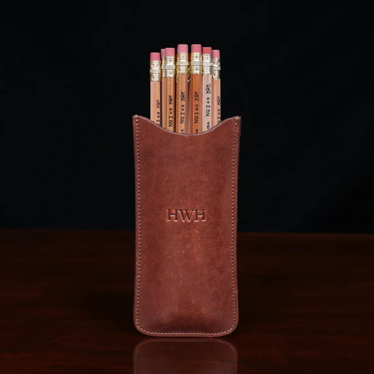 leather pencil case with 12 pencils - front view