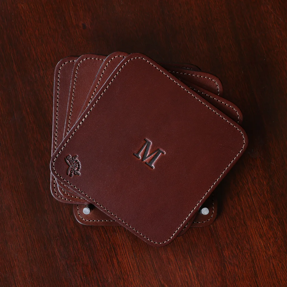 Personalized Leather Coasters Set of 4 Name or Initials 