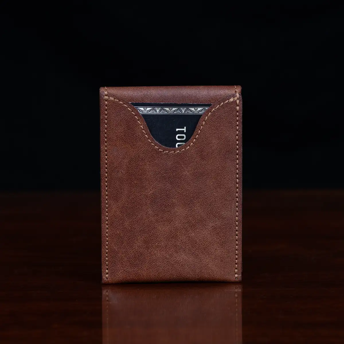 Metal Money Clip Wallet - 100% Brown Leather