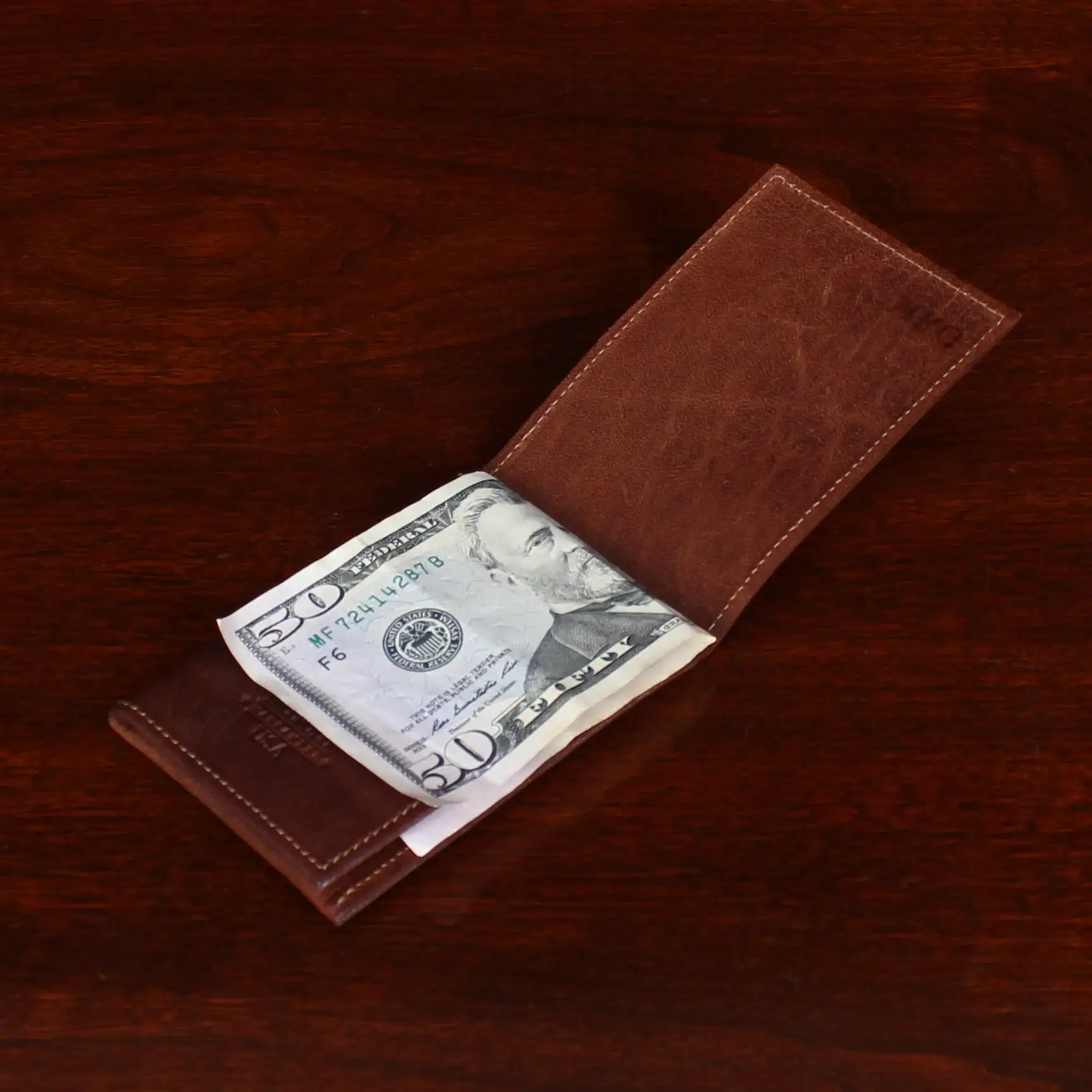 WALLET Slim Leather Wallet With Metal Money Clip - Dark Brown