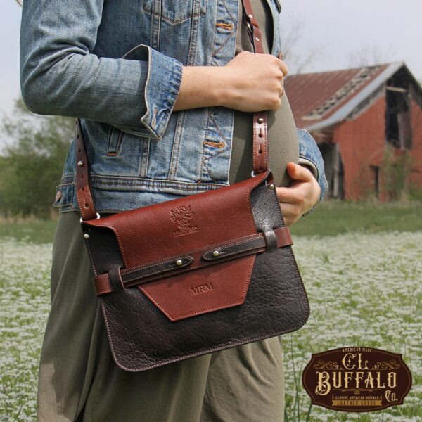 ashley handbag made of two-tone brown buffalo and steerhide leather