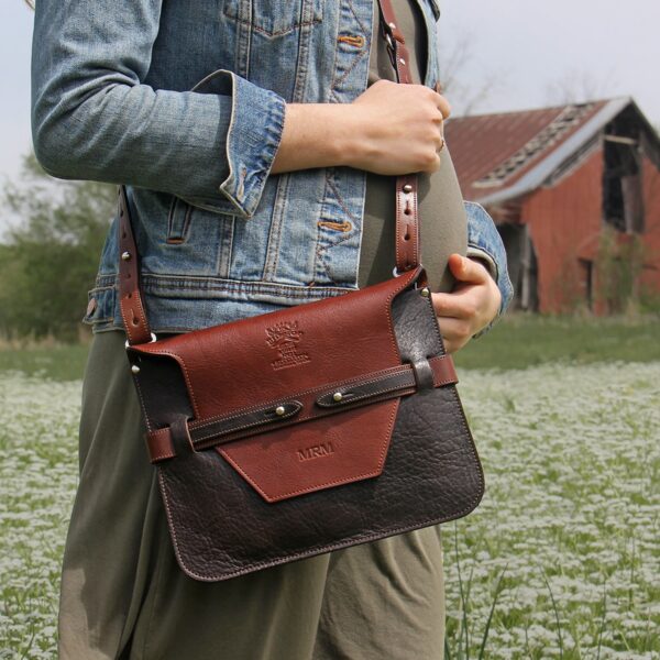 ashley handbag made of two-tone brown buffalo and steerhide leather