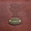 No. 9B Tote in Vintage Brown American Steerhide - close up view of personalization