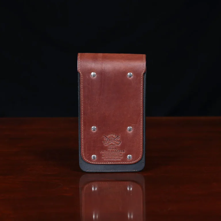 no60 brown and black large leather phone holster - back view