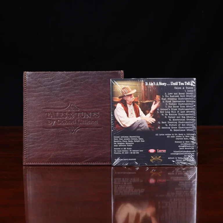 leather cd case and cd - back view of cd