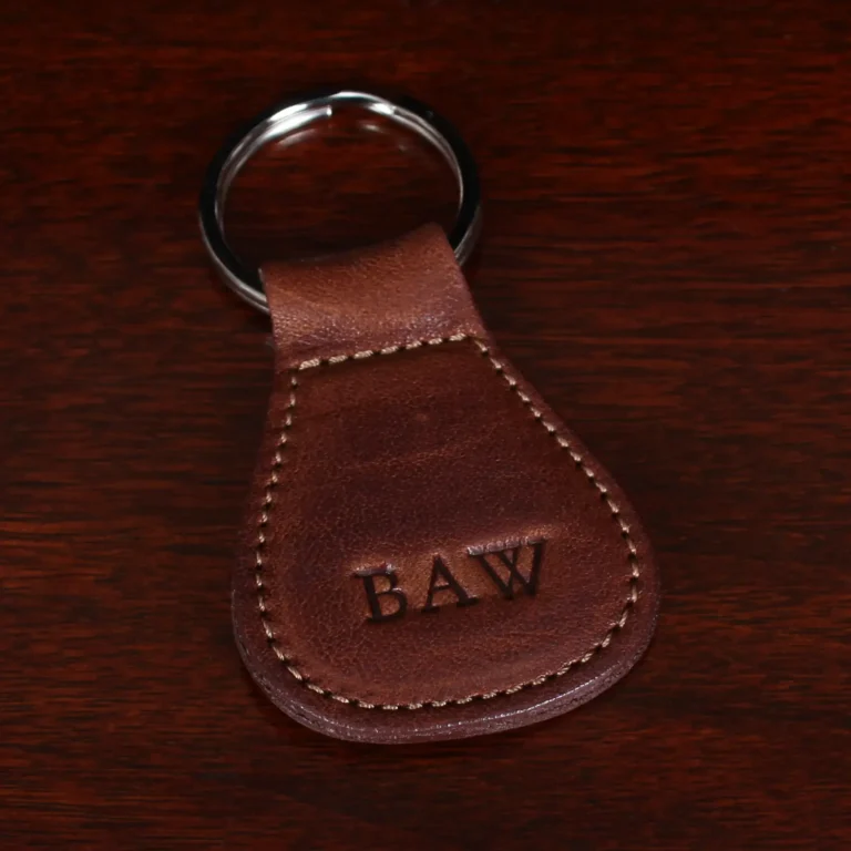 no5 vintage brown key ring with personalization stamp