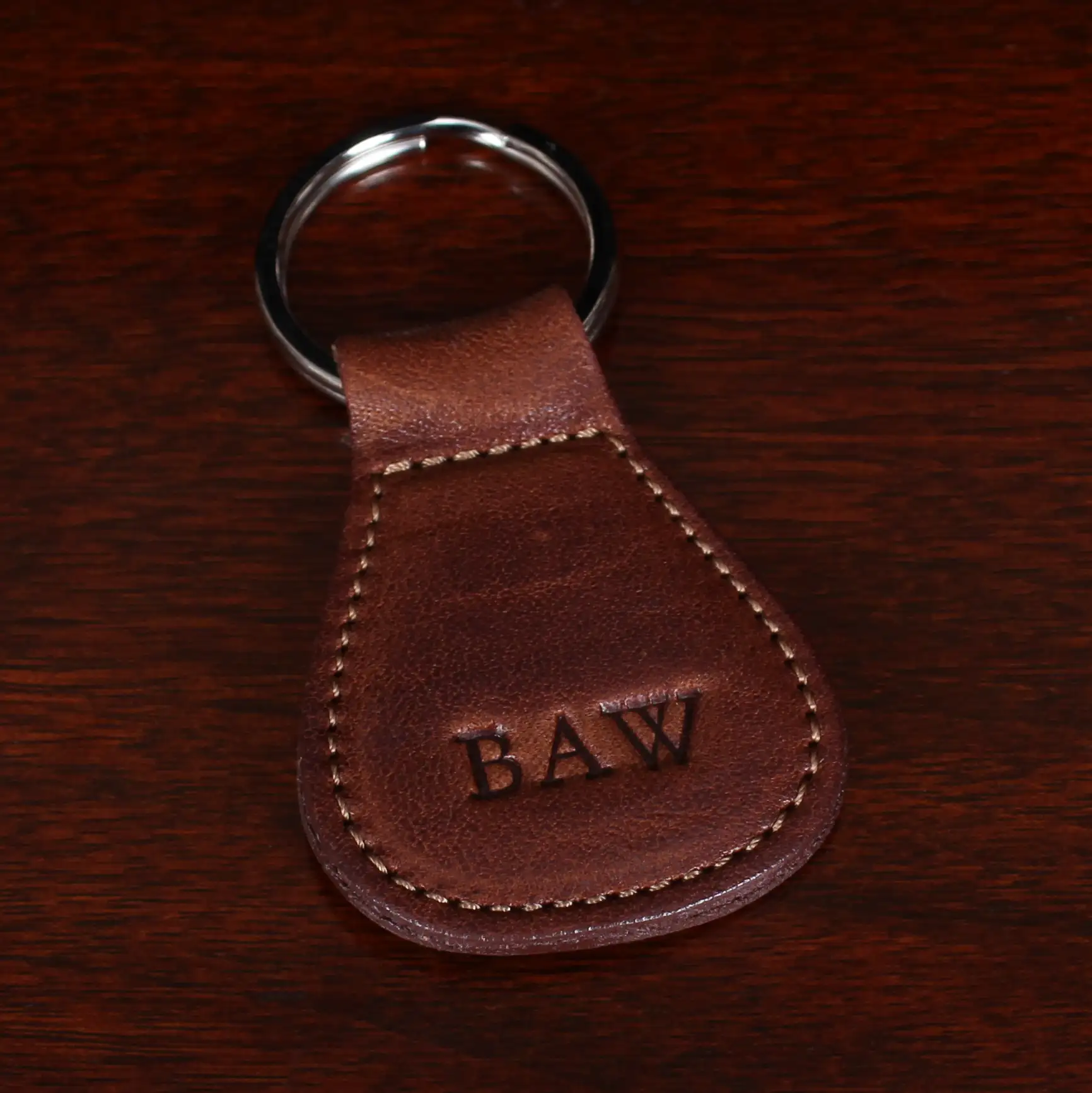 Colonel Littleton Full-Grain, Steerhide Leather No. 6 Key Ring - Brown - Nickel Finished Ball Stud Closure - Monogrammed - Handmade in USA by Col. Littleton