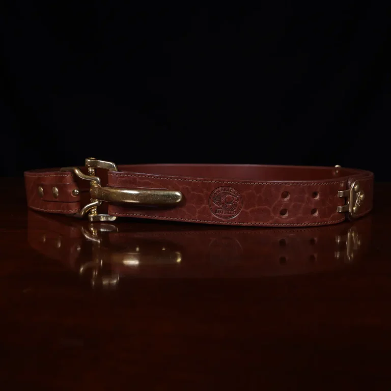 No. 5 Cinch Belt In American Buffalo showing the front with the buffalo stamp