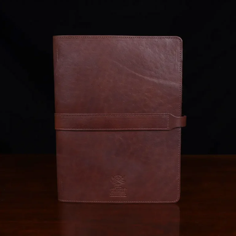 left handed leather portfolio vintage brown back view