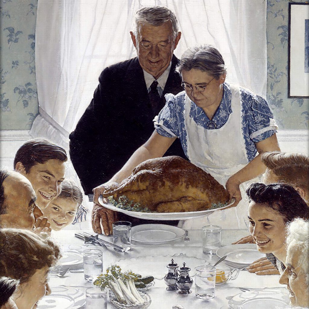 Cropped image of Norman Rockwell's Thanksgiving dinner