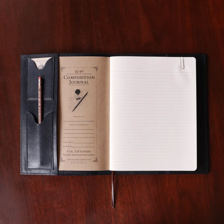 no 30 black steerhide composition journal - open view