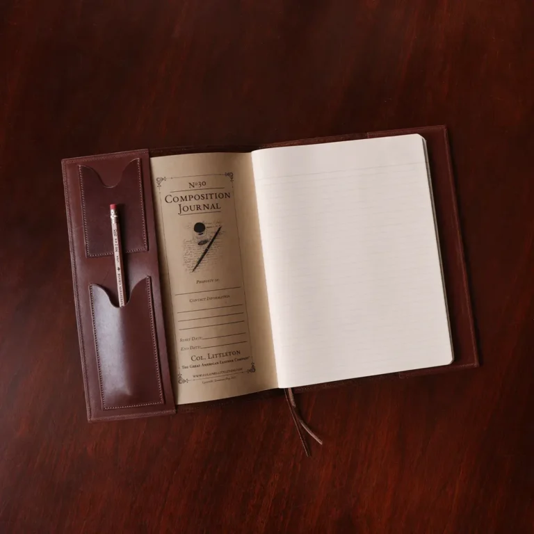 open composition journal notebook preview with a pencil and refill journal