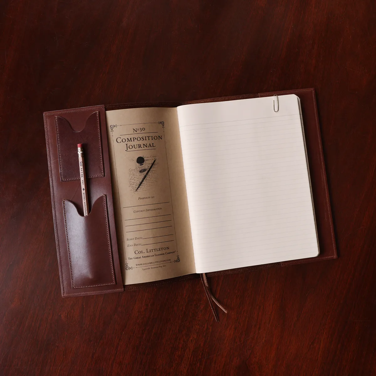 no 30 brown steerhide composition journal - open view